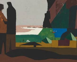 1346
Walter Peregoy
1925-2015
Abstract farmland, 1956
Oil on Masonite
Signed and dated lower right: Walt Peregoy '56
17" H x 37.375" W
Estimate: $700 - $900