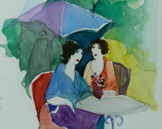 1328
Itzchak Tarkay
1935-2012
"Actresses"
Watercolor and traces of ink on paper
Signed in ink lower left: Tarkay; titled on the certificate of authenticity
Sheet: 12" H x 9" W
Estimate: $500 - $700