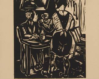 1391
Isidoro Ocampo
1910-1983
"Cafe," 1931
Woodcut on paper
From the edition of unknown size
Signed, titled, dated, and inscribed "Cy," in pencil in the lower margin: I Ocampo 1931
Image: 7.5" H x 5.75" W; Sight: 10.75" H x 8.25" W
Estimate: $400 - $600