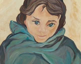1277
Pablo O'Higgins
1904-1983
"A Young Girl"
Oil on canvas
Signed lower right: P. O'Higgins; titled on a label affixed to the lower portion of the frame's verso
23.5" H x 18.5" W
Estimate: $2,000 - $3,000