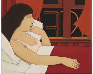 1340
Andrew Stevovich
b. 1948
"Night Scene with Neon," 2003
Oil on linen
Initialed lower right: AVS; signed again, titled, dated, and numbered on a label affixed verso: 2003 / "#387"
8" H x 8" W
Estimate: $700 - $900