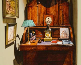 1278
Michael John Hunt
b. 1941
"The Cameo"
Acrylic on panel
Signed lower left: Michael John Hunt; titled on an invoice
16" H x 12" W
Estimate: $800 - $1,200
