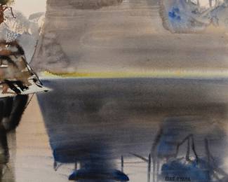 1217
Eliot O'Hara
1890-1969
"Palace Moat, Tokyo," 1953
Watercolor on paper
Estate stamped lower right: "Eliot O'Hara Trust"; titled and dated in ink, in another hand, on a gallery label affixed to the frame's backing board
22" H x 15" W
Estimate: $200 - $300