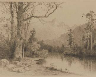 1236
Julian Walbridge Rix
1850-1903
"Trinity Peaks"
Etching on cream-colored paper
From the edition of unknown size
Signed in the plate at lower left: Julian Rix
Plate: 7.875" H x 12.125" W; Sight: 8.5" H x 12.75" W
Estimate: $200 - $300