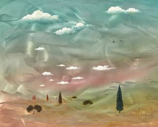 1429
Dario Campanile
b. 1948
"Toscana in Metal," 2014
Oil on metal
Signed lower right: Campanile; titled and dated verso: 2014; titled again on a tag affixed to the frame's backing board
12" H x 16" W
Estimate: $200 - $300