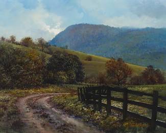 1251
Mark Whitlock
20th Century
Country road in a mountain landscape
Oil on canvas
Signed lower right: Mark Whitlock
18" H x 24" W
Estimate: $400 - $600