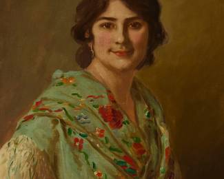 1331
Vicente Barreira
1887-1957
Portrait of a Spanish woman
Oil on canvas
Signed and inscribed lower left: V Barreira / "Sevilla"
23.5" H x 19.25" W
Estimate: $700 - $900