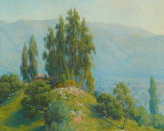 1243
Harold Arthur Streator
1861-1926
Southern California valley landscape
Oil on canvas
Signed lower right: H.A. Streator
30" H x 30" W
Estimate: $800 - $1,200
