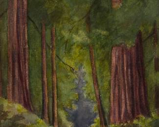 1237
Early 20th Century California School
Redwood grove, 1906
Signed and dated lower right: H. Talbot / 06
Watercolor on paper
Sight: 9" H x 5" W
Estimate: $100 - $200