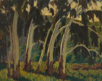 1221
Arthur J. Winkler
1883-1933
Eucalypti in a landscape
Oil on canvas
Signed lower right: Arthur J. Winkler
30" H x 40" W
Estimate: $600 - $800