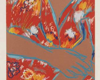1344
George Segal
1924-2000
"Woman in Red Kimono," 1985
Lithograph in colors on wove paper
Edition: 104/120
Signed, dated, and numbered in pencil in the lower margin: G. Segal 85
Image: 18" H x 12" W; Sheet: 27" H x 19" W
Estimate: $100 - $200
