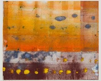 1426
Ed Hull
20th century
"Smooth Sailing," 2007
Monoprint in colors on paper
Signed, titled, and dated in pencil in the lower margin: Ed Hull 07; titled and dated again on a gallery label affixed to the frame's backing board
Plate: 9" H x 11" W; Sight: 9.75" H x 11.625" W
Estimate: $300 - $500
