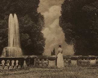 1437
Hugo Henneberg
1863-1918
"Villa Torlonia," 1901
Photogravure in black on tissue-thin, laid paper tipped to a cream laid paper support, watermark Enfield, as issued
From the edition published in Alfred Steiglitz's journal, "Camera Work," in 1906
with the printed signature and date in the plate at lower right: Hugo Henneberg
Image: 5.125" H x 9.375" W; Sheet: 8.375" H x 11.75" W
Estimate: $1,000 - $2,000