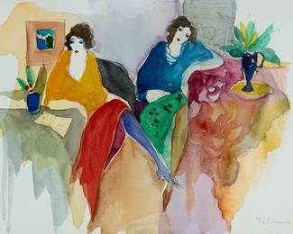 1327
Itzchak Tarkay
1935-2012
"The Apartment"
Watercolor and traces of ink on paper
Signed in ink lower right: Tarkay; titled on the certificate of authenticity
Sheet: 9.75" H x 13.75" W
Estimate: $600 - $800