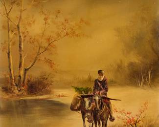 1301
Stewart Maus
20th century
"Home for Christmas"
Oil on canvas
Signed and titled lower right: Stewart Maus
24" H x 20" W
Estimate: $100 - $200