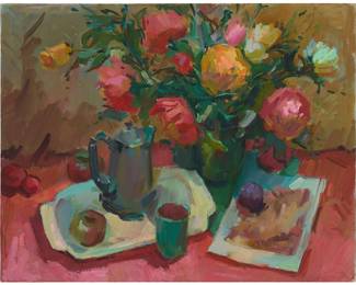 1282
Sergei Bongart
1918-1985
Floral still life
Oil on canvas
Unsigned
24" H x 30" W
Estimate: $1,000 - $2,000