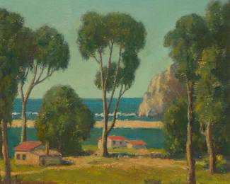 1199
Arthur Harold Knott
1883-1977
"Morro Bay"
Oil on board
Signed lower left: A. Harold Knott; titled on the frame's backing paper
Sight: 9.75" H x 11.5" W
Estimate: $700 - $900