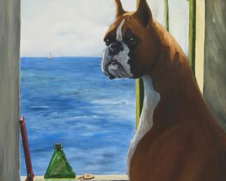 1365
Laura Michelle
20th century
Boxer at a seaside window
Oil on canvas
Signed lower right: Laura Michelle
28" H x 21.5" W
Estimate: $200 - $300
