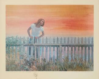 1323
Donald "Putt" Putman
1926-2007
Girl near a fence
Color lithograph on paper
Signed in pencil lower right: Donald "Putt" Putman, numbered in pencil lower left
Estimate: $300 - $500