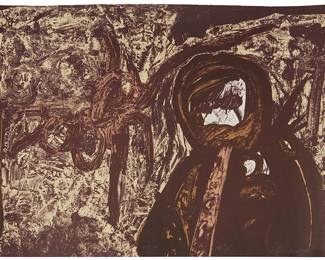 1428
John Dowell
b. 1973
"Mr. J.C.," 1963
Lithograph in colors on wove paper
Edition: One of nine Tamarind Impressions (there was also an edition of 20)
Signed, titled, and inscribed "TAM IMP" in pencil at the lower sheet edge: John Dowell; Tamarind Lithography Workshop, Los Angeles, CA, prntr./pub., with their blindstamps at the lower right corner; inscribed "831" in pencil, verso
Image/Sheet: 22" H x 31.5" W
Estimate: $200 - $300