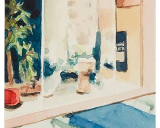 1310
Tom Fabritius
b. 1972
Window sill with city view, 2003
Watercolor on paper
Signed and dated in pencil on the verso of the lower edge, at center: Tom Fabritius 2003
Image/Sheet: 4.75" H x 4.75" W
Estimate: $300 - $500