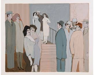 1353
David Schneuer
1905-1987
"On the Stairs"
Screenprint in colors on Arches paper
Edition: 50/300 (there were also 25 artist's proofs)
Signed and numbered in pencil in the lower margin: Schneuer
Image: 26" H x 31.5" W; Sheet: 29.25" H x 34.75" W
Estimate: $300 - $500