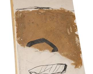1427
Hans Sieverding
1937-2019
"Chronicle for the Millennium," 1992
Wood and mixed media
Signed and dated in pencil at lower left of lid verso: H Sieverding / 92; with collection sticker to underside: HS 2487; titled to sticker affixed to wax paper covering
16.25" H x 11.5" W x 1.875" D
Estimate: $200 - $300