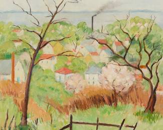 1226
Geneve Rixford Sargeant
1868-1957
"Above Cannery Row"
Oil on canvas
Signed lower right: Geneve Rixford Sargeant; signed again, possibly in another hand, on the upper stretcher bar; titled on a label affixed to the frame's backing board
30.5" H x 24" W
Estimate: $500 - $700