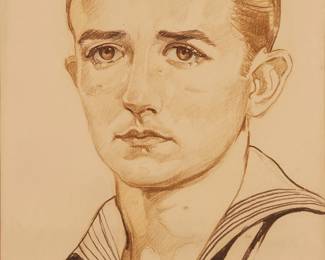 1305
20th Century American Illustration School
Portrait of a sailor
Colored pencil on paper
Appears unsigned
Sight: 16" H x 10.625" W
Estimate: $200 - $300