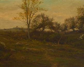 1224
Jonathan Bradley Morse
1834-1898
Pastoral landscape
Oil on canvas
Signed lower right: J.B. Morse
16.25" H x 28.25" W
Estimate: $600 - $800