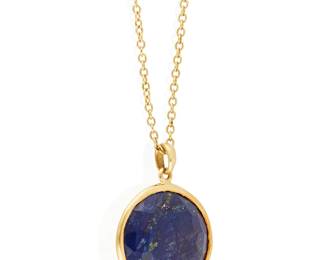 1046
Ippolita: An 18K Gold and Lapis Lazuli Necklace
Featuring a round faceted lapis lazuli cabochon, signed Ippolita
Length: 16 in.
7.5 grams gross
Estimate: $1,200 - $1,800