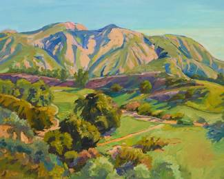 1245
Raymond Cuevas
1932-2020
Southern California mountain landscape
Oil on canvas
Signed lower left: Raymond Cuevas
22" H x 28" W
Estimate: $500 - $700