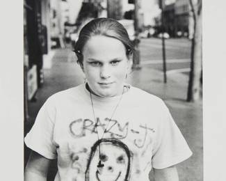 1441
Jim Goldberg
b. 1953
"Kato, Hollywood Boulevard" from the "Raised by Wolves" series, 1995
Gelatin silver print on paper
Unsigned
Image: 23" H x 15.125" W; Sheet: 19.75" H x 23.875" W
Estimate: $400 - $600