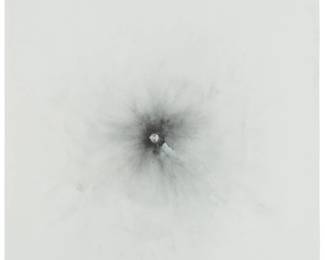 1421
Robert Beck
b. 1959
Untitled (Daly Over/Under .12 Gauge Hollow Point Slug @ Close Range)
Gunpowder on paper pad mounted to foamboard
Unsigned; titled by repute
36" H x 24" W
Estimate: $500 - $700
