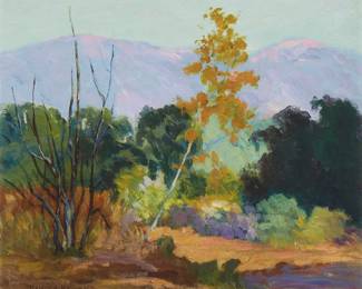 1240
Maurice Braun
1877-1941
"Wilderness and Burnt Tree," circa 1920
Oil on canvas laid to board
Signed lower left: Maurice Braun; titled by repute
11" H x 13.25" W
Estimate: $2,000 - $4,000