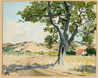 1228
James March Phillips
1913-1981
"Late Summer Hills, Sonoma"
Watercolor on paper
Signed lower right: James March Phillips; titled in pencil on the lower edge of the overmat
Sight: 8" H x 10" W
Estimate: $500 - $700
