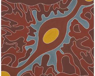 1448
Marlene Juli
b. 1975
"Springvale"
Ochre on canvas
Signed verso: Marlene Juli; titled on a label affixed to the stretcher
39.5" H x 39.5" W
Estimate: $300 - $500