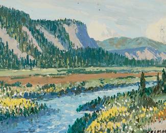 1248
Carl Sammons
1883-1968
"Spring Time in Wyoming. Jackson Hole Country"
Oil on board
Signed lower right: C. Sammons; titled faintly in pencil, partly abraded, at the upper edge, verso; the title also typed on a gallery label affixed verso
6" H x 8" W
Estimate: $400 - $600