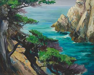 1204
20th Century American School
Coastal cypress, 1931
Oil on canvas
Signed indistinctly and dated lower left: R.C. Harrington '31
20" H x 25" W
Estimate: $400 - $600