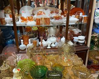 depression glass, milk glass, carnival glass