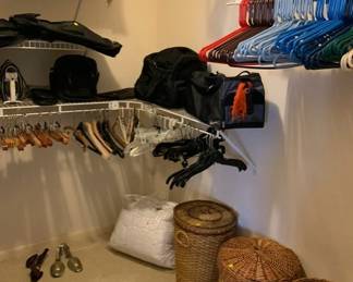 wicker baskets, hangers, bags, pillows