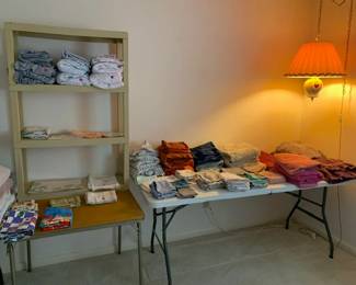 linens and vintage hanging light