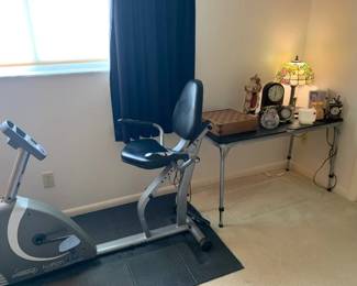 Recumbent bike, decor, Tiffany style lamp