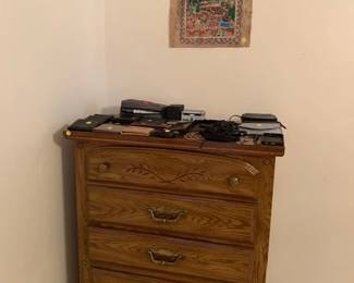 Vintage dresser, wallets, vintage wall art