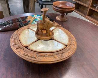 Mabini Handicraft Carved Lazy Susan w/Water Buffalo