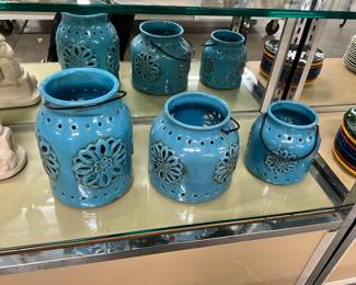 Blue Ceramic Outdoor Candle Holders/Lanturns