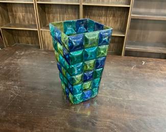 Blue & Green Glass Cube Vase
