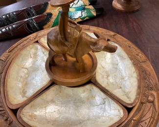 Mabini Handicraft Carved Lazy Susan w/Water Buffalo
