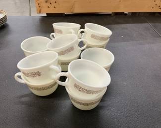 Pyrex Milk Glass Cups w/Gold Design