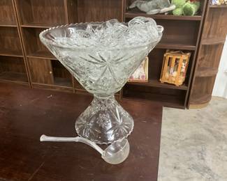 Anchor Hocking Prescut Pedestal Punchbowl Set